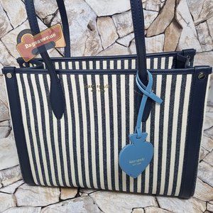 Medium Tote Market Stripe Canvas Zip Tote Blue Handbag PXR00443 Kate Spade